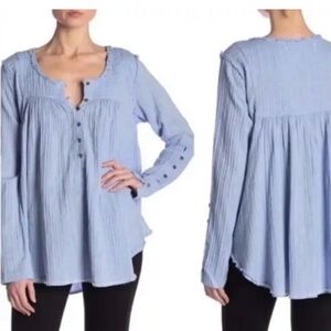 We The Free By Free People Sand Dune Henley Blouse, Blue. Medium.